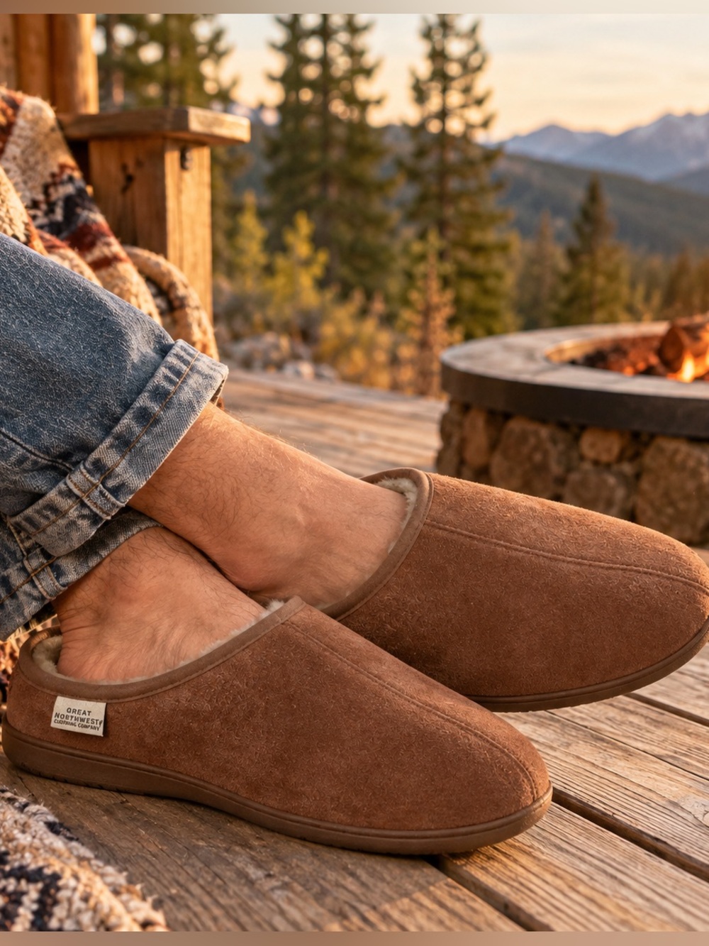 Great Northwest Clothing Company Men’s Brown Shearling-Lined Slip-On Slippers